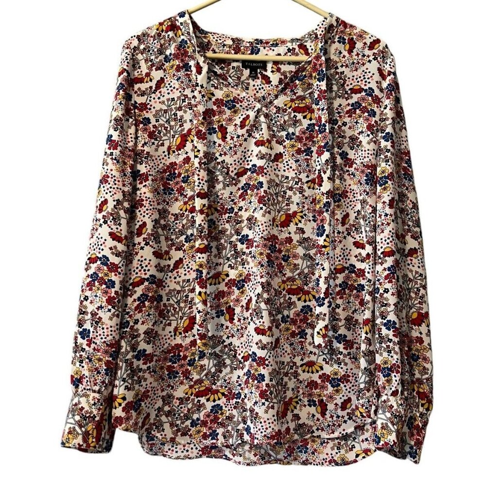 Talbots Shirt Size M Floral Long Sleeve Popover Tunic Cottagecore Career Modern